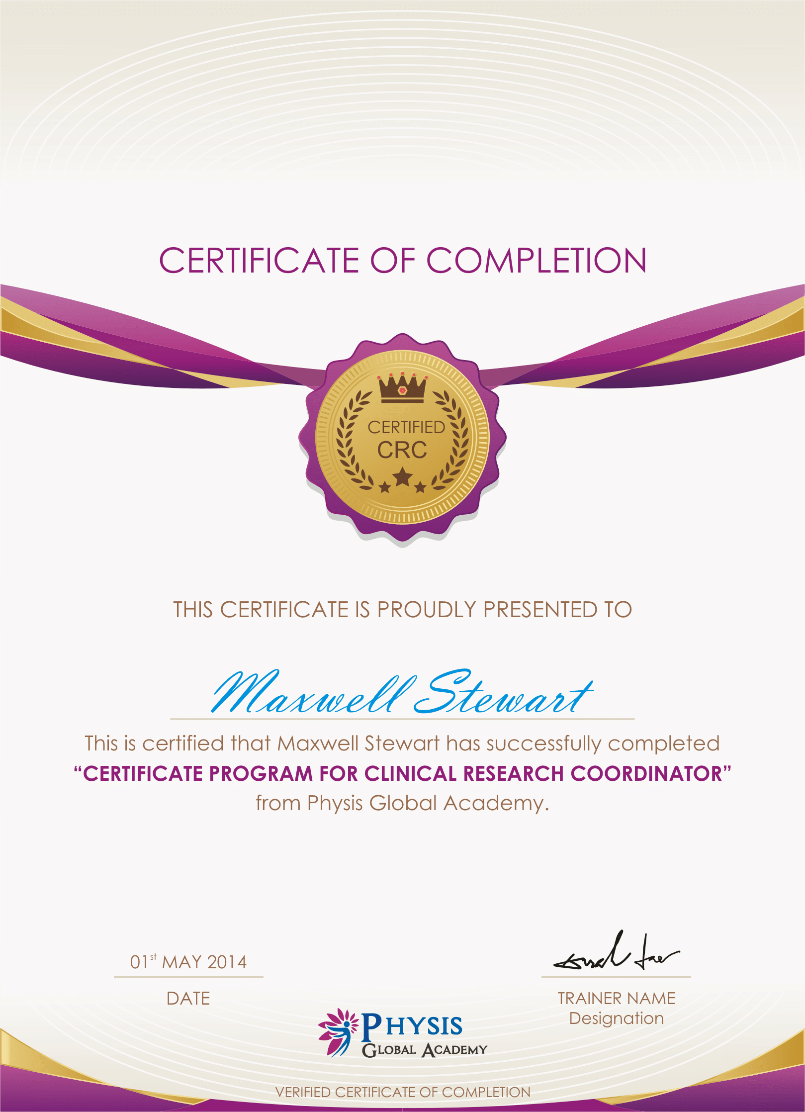 Sample Certificate Physis Global Academy